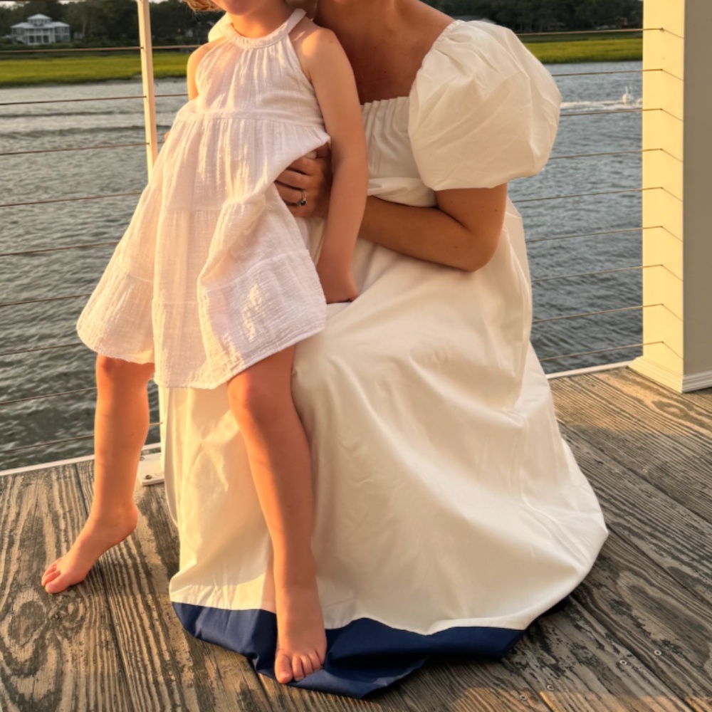 De Loreta x Tuckernuck White and Navy Kion Midi Dress, S, Like New - Picture 3 of 7